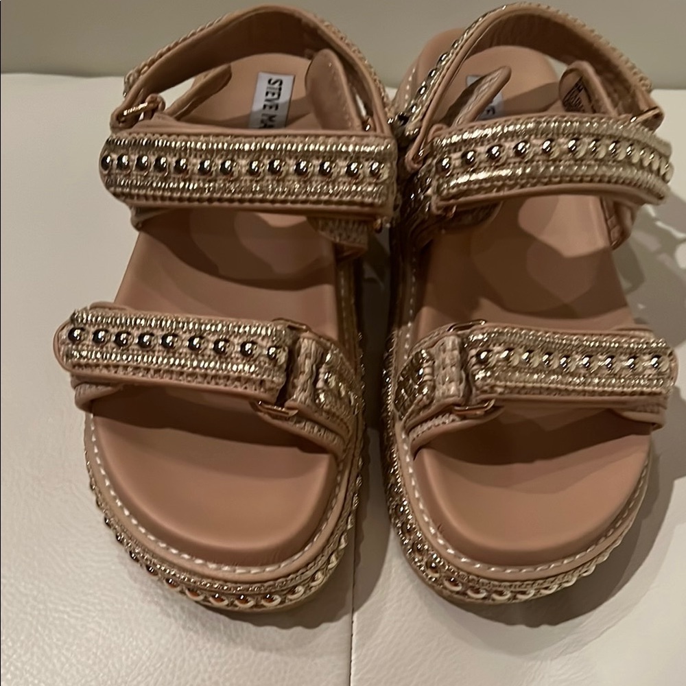 Steve Madden Beige Embellished Strappy Sandals
